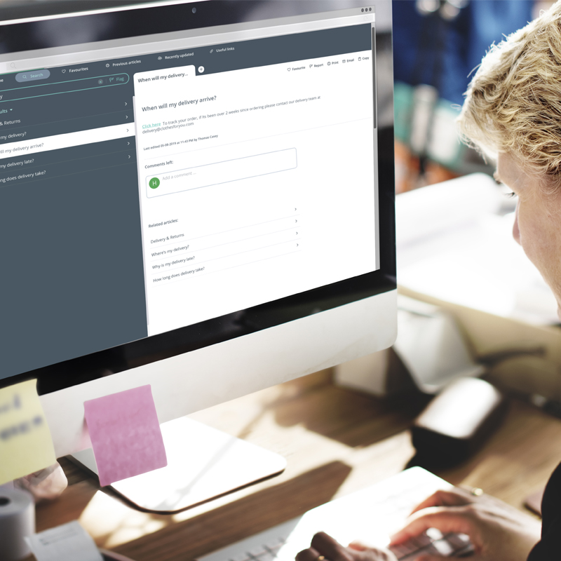 Image of lady on Laptop using Knowledge for Teams