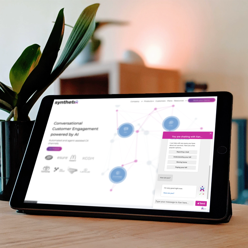 A Hero image of a chatbot on an ipad